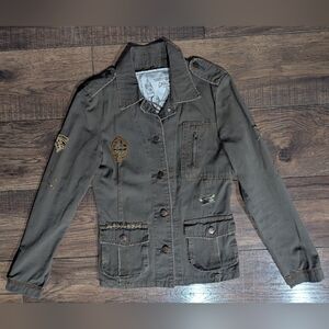 ChiQle Denim Architect Women's Military Style Camo Green Jacket Unique Size Med